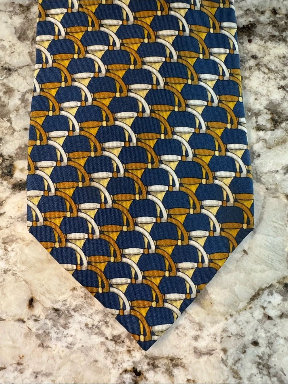 Gucci Navy, Gold & White Geometric Silk Tie